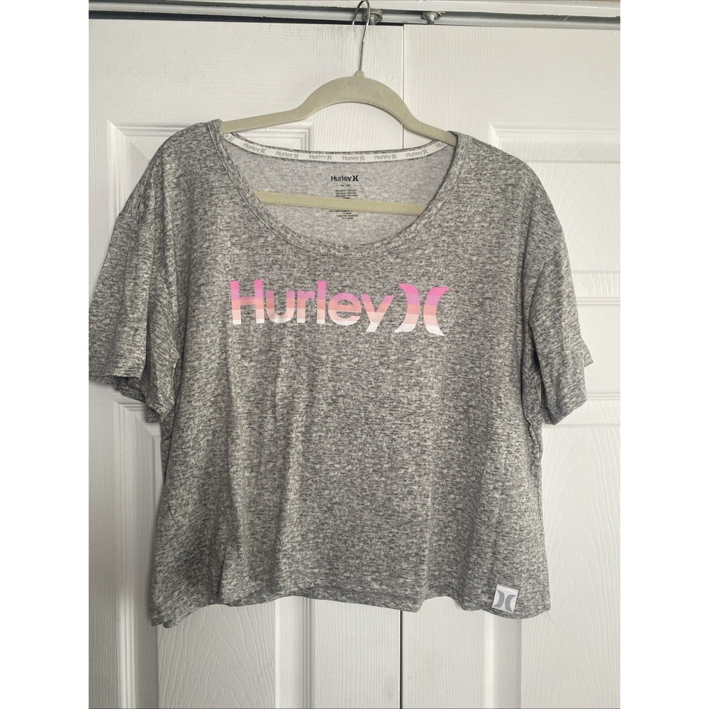 Hurley Gray Spell Out Tee‎ Size XL Super Soft Crop Tee